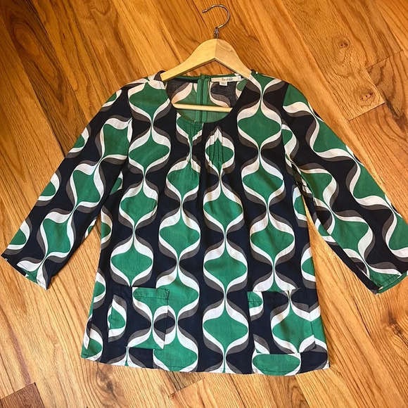 Boden Green/Navy Geometrical Blouse - Picture 1 of 8